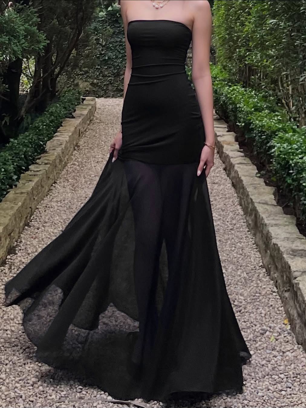 Strapless Sheer Mesh Panel Fishtail Maxi Gown 2