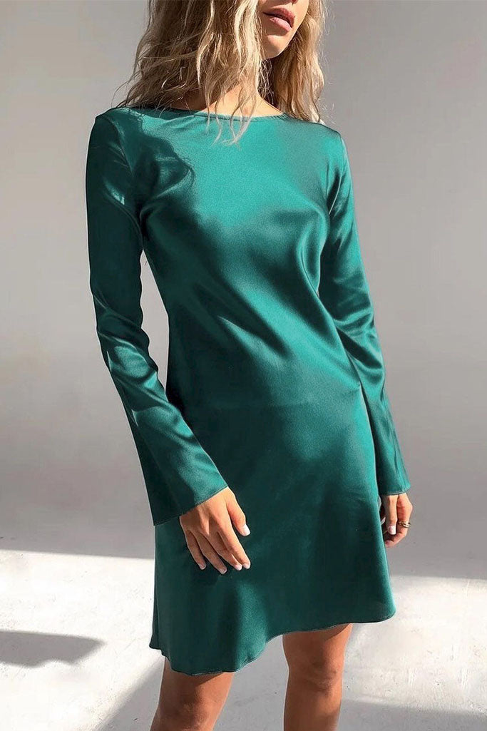 Flared Sleeves Satin High Waist Dress - Fashionpara