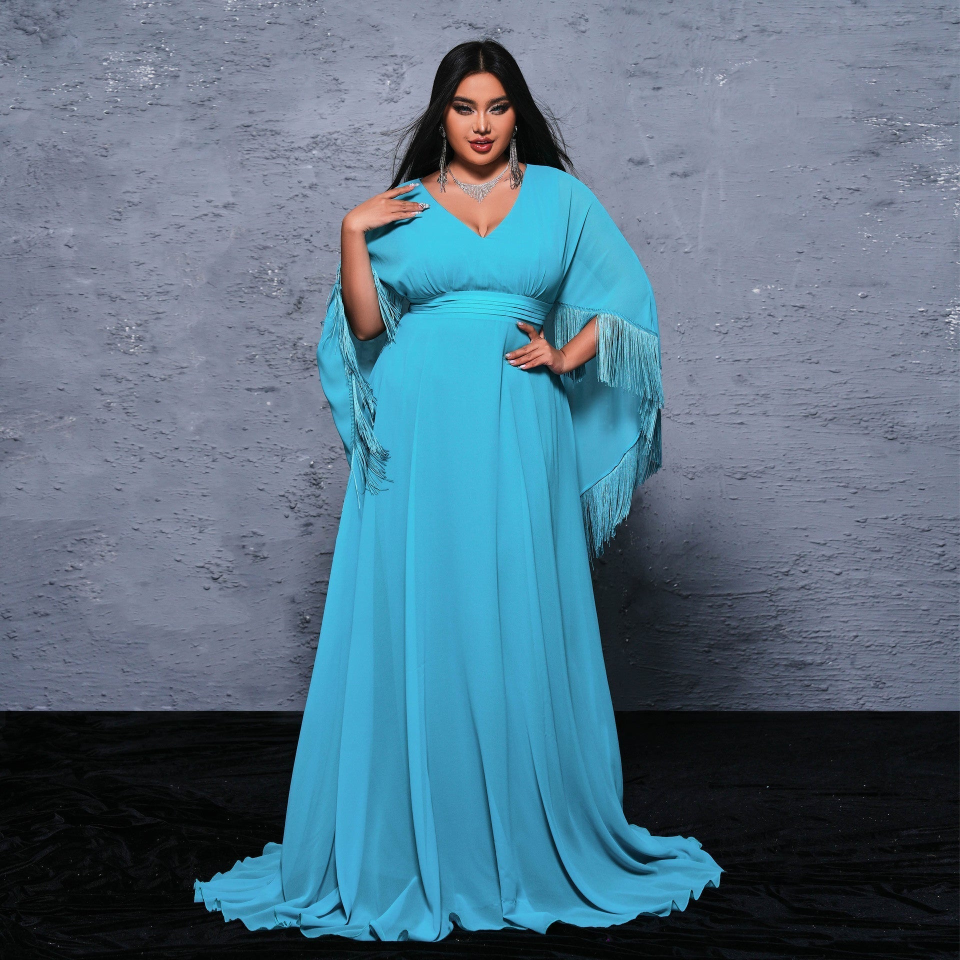 Plus Size Long V Neck Cocktail Long Wrap Evening Dress Large Swing Dress - Fashionpara