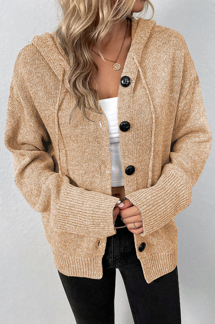 ShoptheCIC Hooded Knitted Cardigan with Drawstring Closure