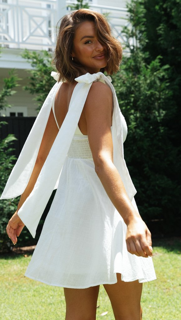 Linen Square Neck Tie Strap Fit & Flare Mini Dress