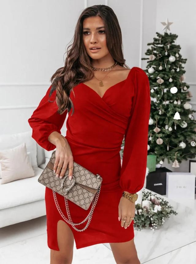 Sweetheart Puff Sleeve Wrap Ruched Bodycon Mini Dress