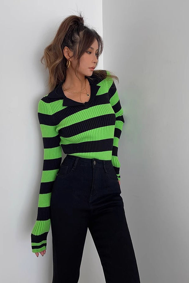 Orro Shop Striped Rib-knit Long Sleeve Sweater for Comfort