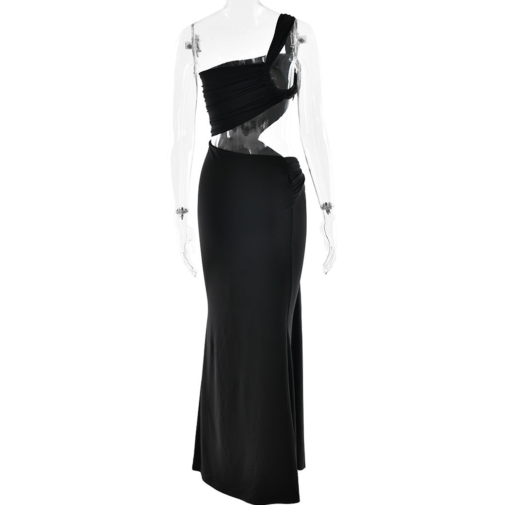 Ruched One-Shoulder Waist-Cutout Fishtail Gown 4