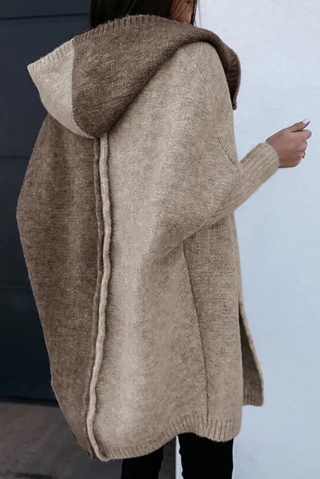 ShoptheCIC Brown Stitching Knit Hooded Cardigan Coat