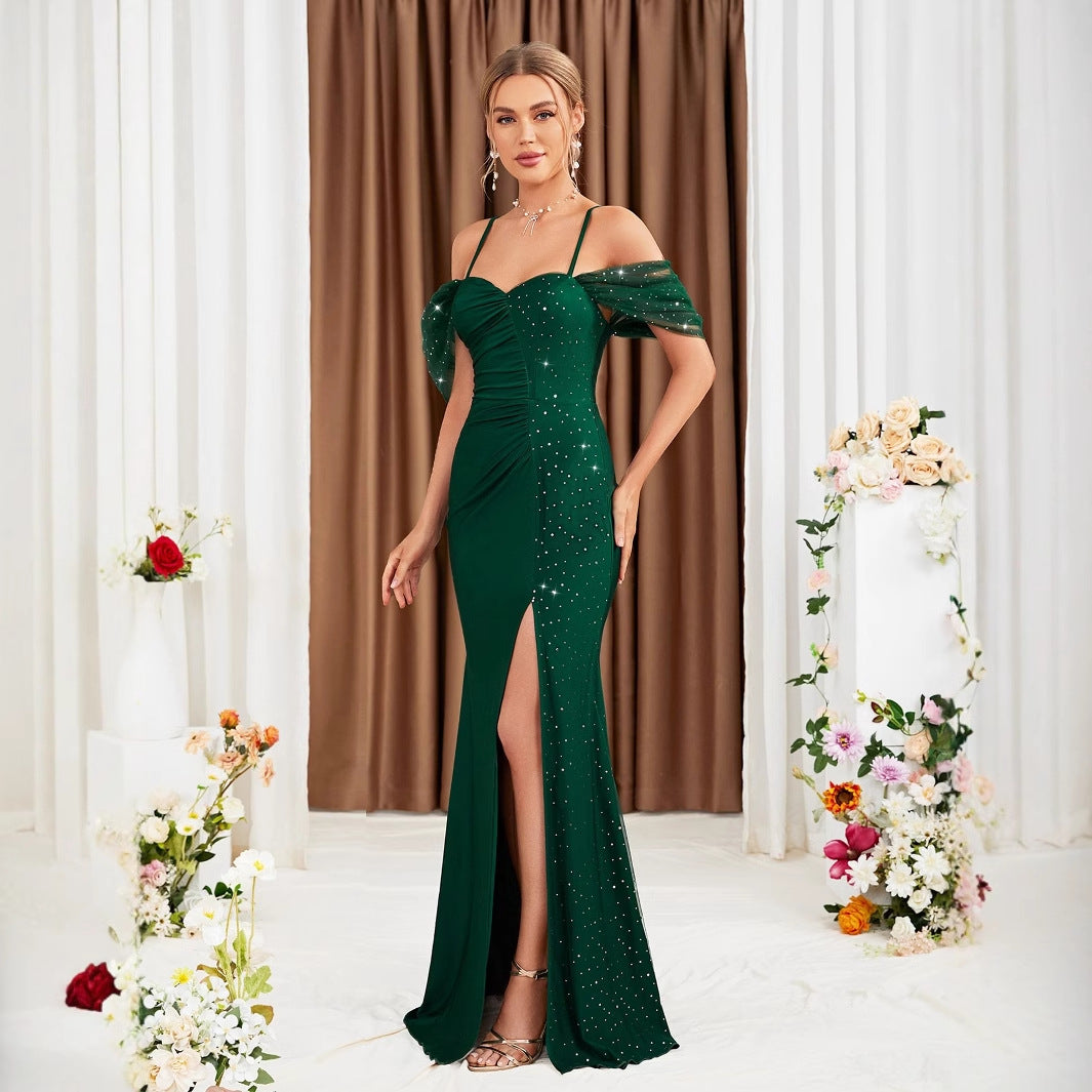 Cold Shoulder Sweetheart Ruched High Split Mermaid Gown - View 3