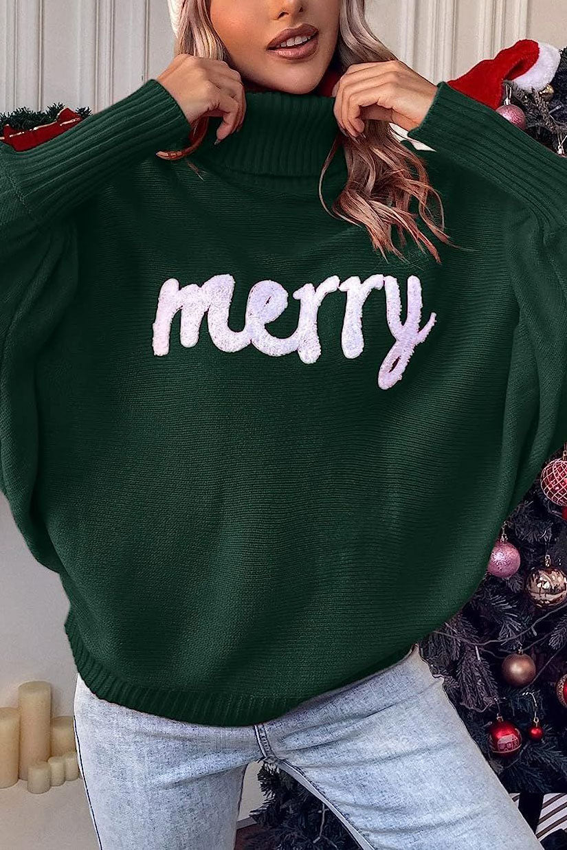 Merry Holiday Bat Sleeve Turtleneck Sweater for Cozy Comfort