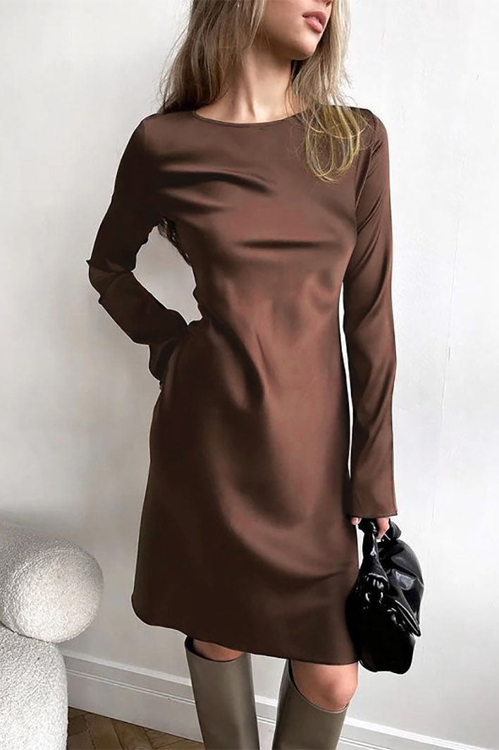 Flared Sleeves Satin High Waist Dress - Fashionpara