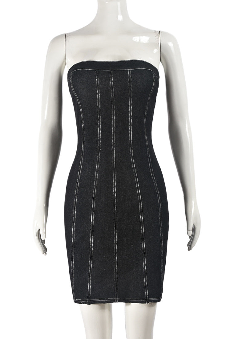 Distressed Denim Strapless Bodycon Mini Dress 2