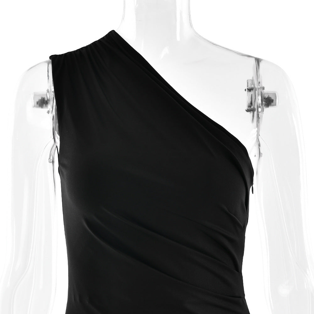 One-Shoulder Ruched Satin Bias Column Maxi Dress 13