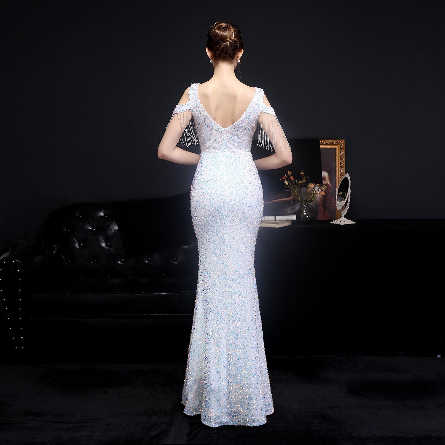 Emery sequined fringed fishtail dress - Fashionpara