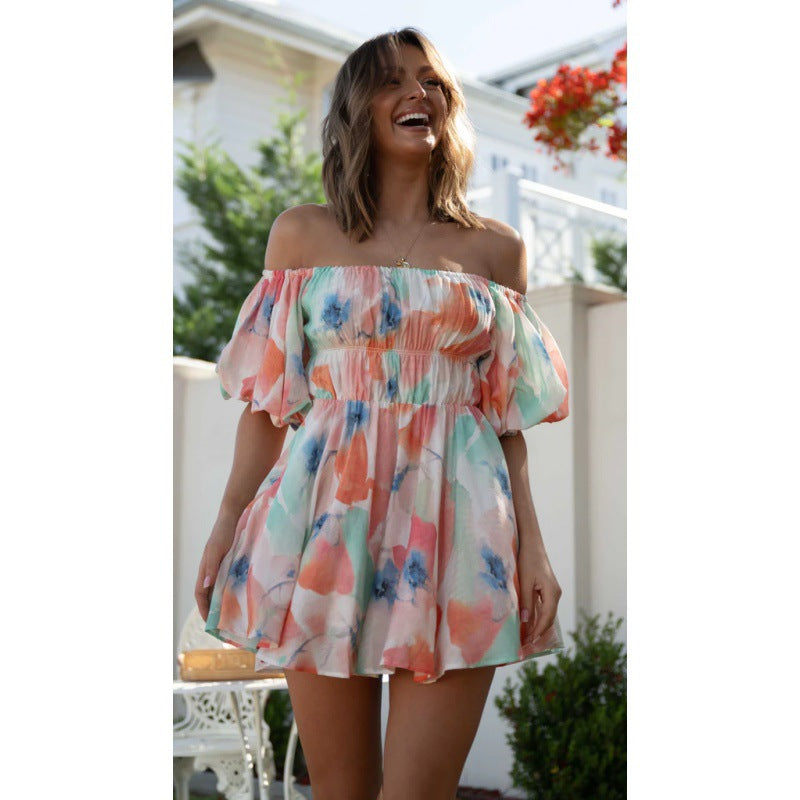 Swingy Rainbow Tie Dye Puff Sleeve Smocked Mini Sundress - Multicolor Fashionpara