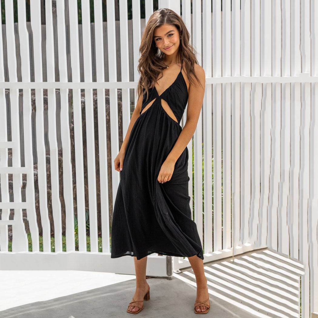 V-Neck Cutout Fit & Flare Midi Dress