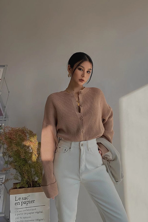 Rib-Knit Drop Sleeve Cardigan for Effortless Style and Comfort