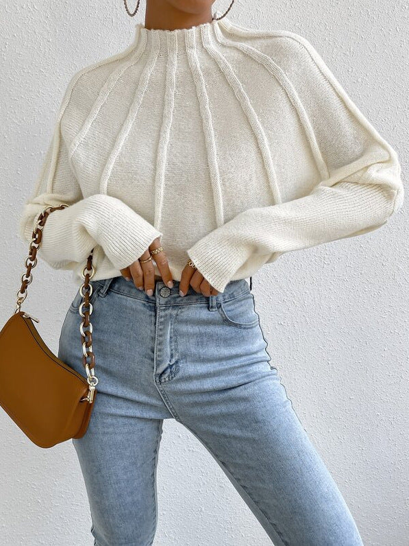 White Bat Sleeve Turtleneck Pullover Sweater for Chic Style