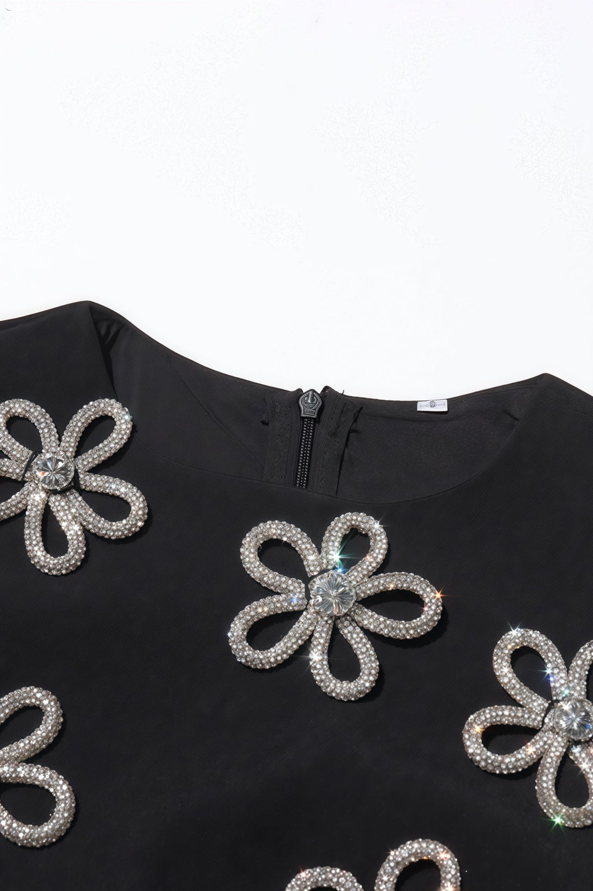 Metallic Floral Appliqué Crew Neck Sleeveless Shift Mini Dress - View 4