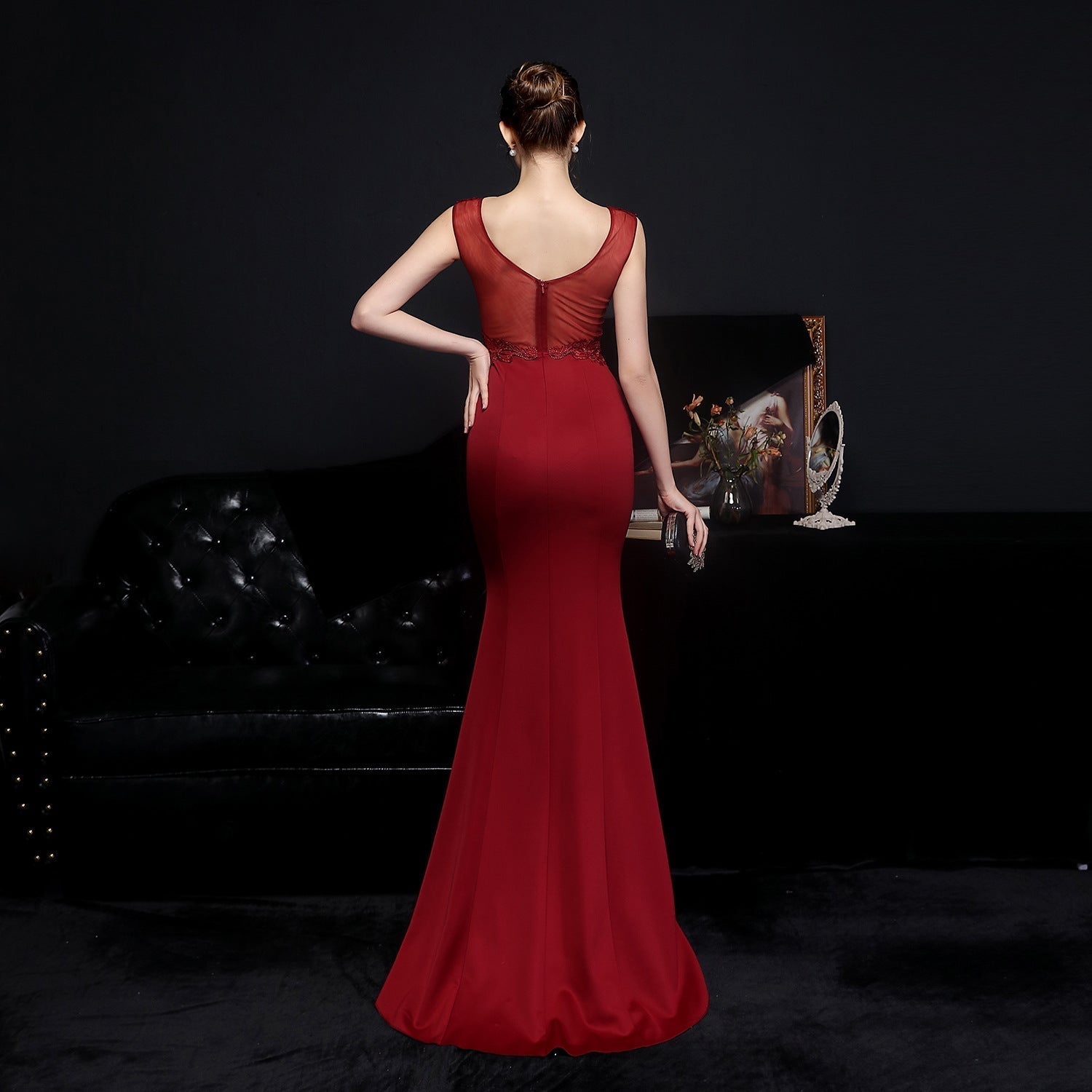 Amelia embroidered sequined fishtail dress - Fashionpara