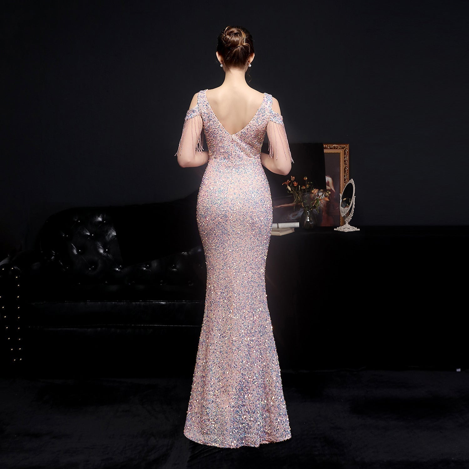 Emery sequined fringed fishtail dress - Fashionpara