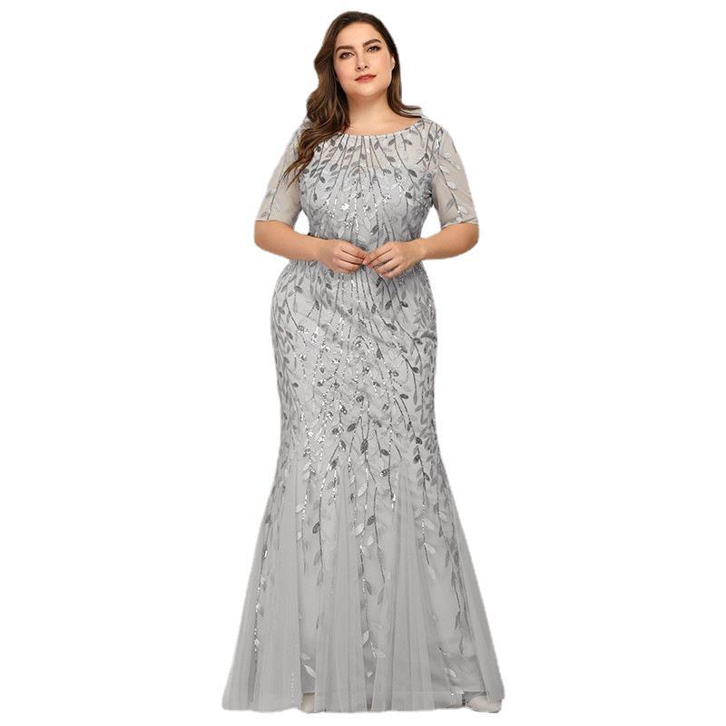 Sequin Round Neck Short Sleeve Mermaid Maxi Gown - View 4