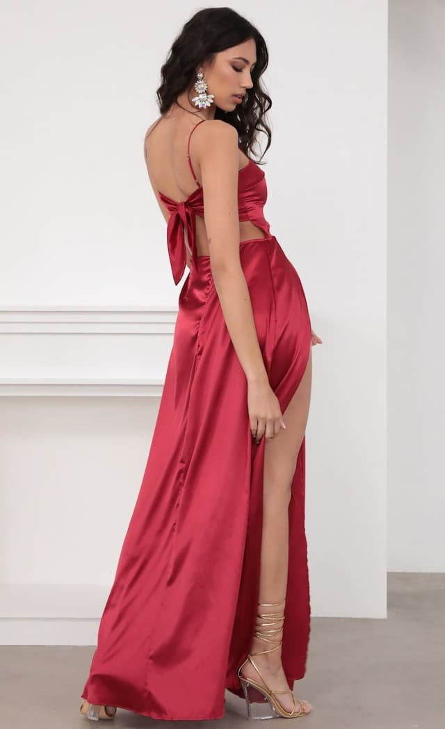 Satin Straight Neckline Double Split Maxi Dress 4