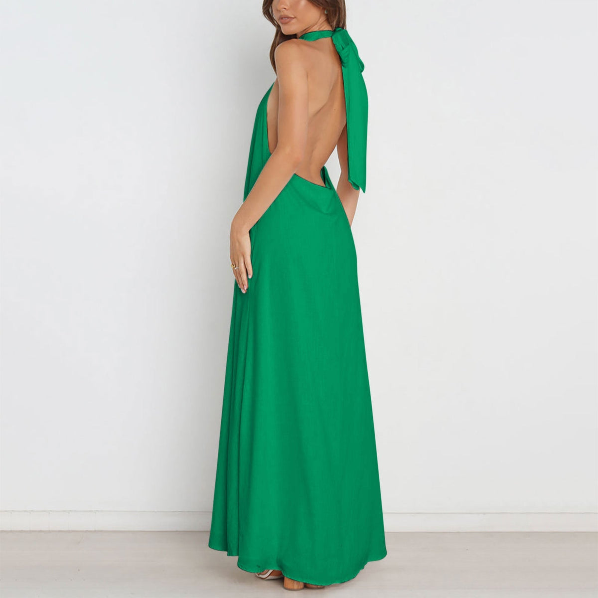 Halter Neck Sleeveless A-Line Maxi Dress