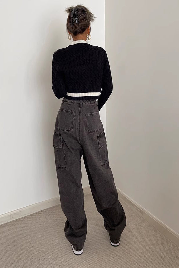 Contrast Cable Knit Crop Sweater for Effortless Style