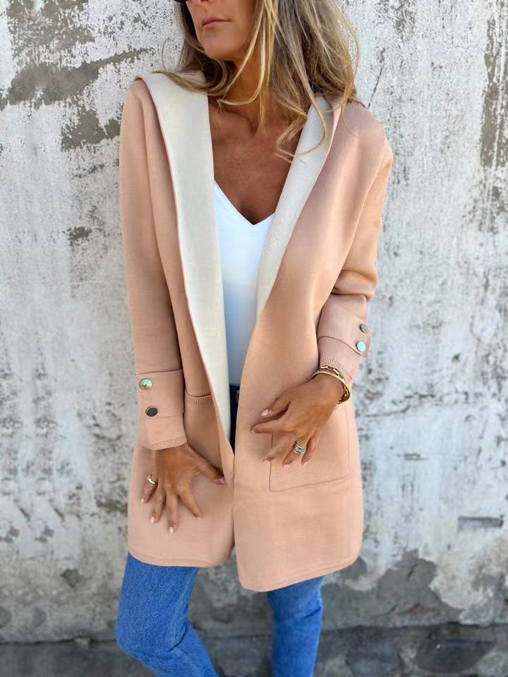 Parisian Boulevard Color-Block Hooded Coat for Chic Style