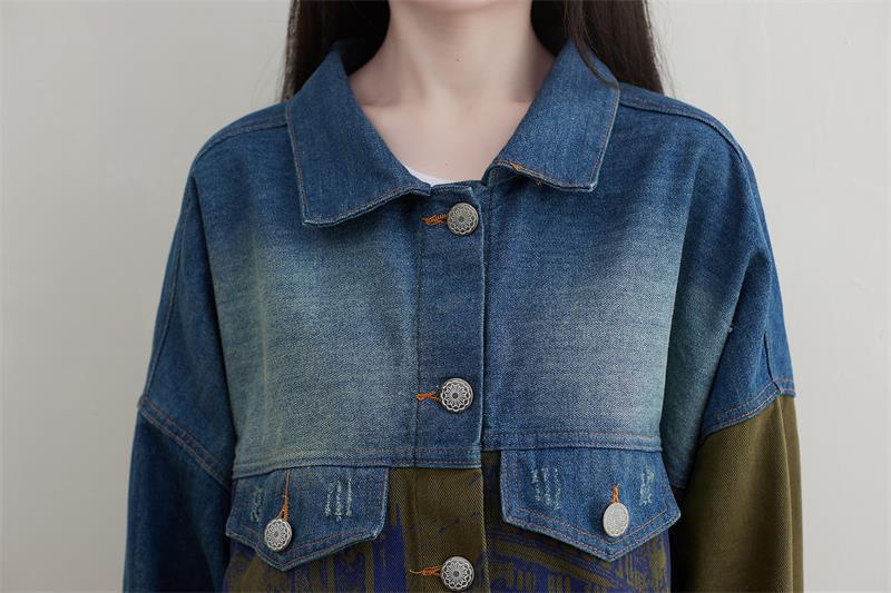 Stylish Knee-Length Patchwork Denim Trench Coat for All Seasons