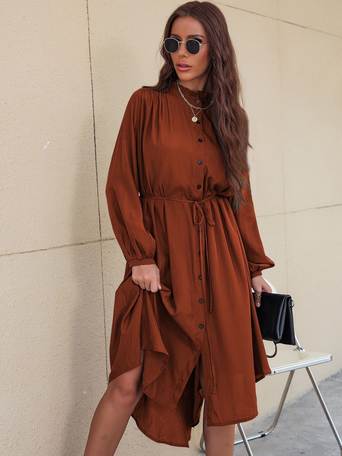 Slim Single-Breasted Shirt Dress 2