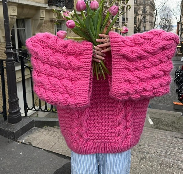 Golden Rhine Knitted Bell Sleeve Sweater in Soft Cozy Style