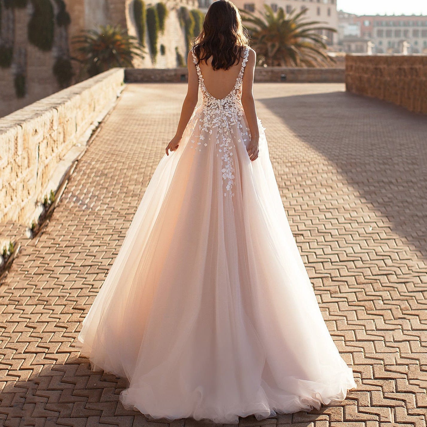 Deep V-Neck Sexy Satin Wedding Dress