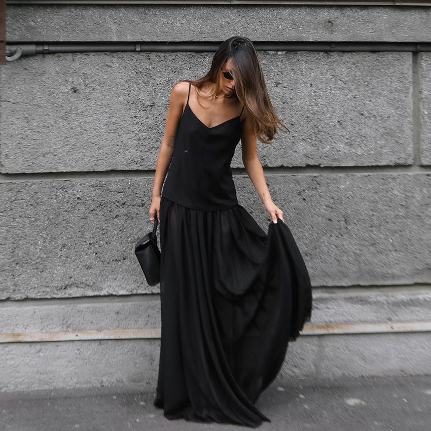 Chiffon V-Neck Spaghetti Strap Flowy Maxi Dress