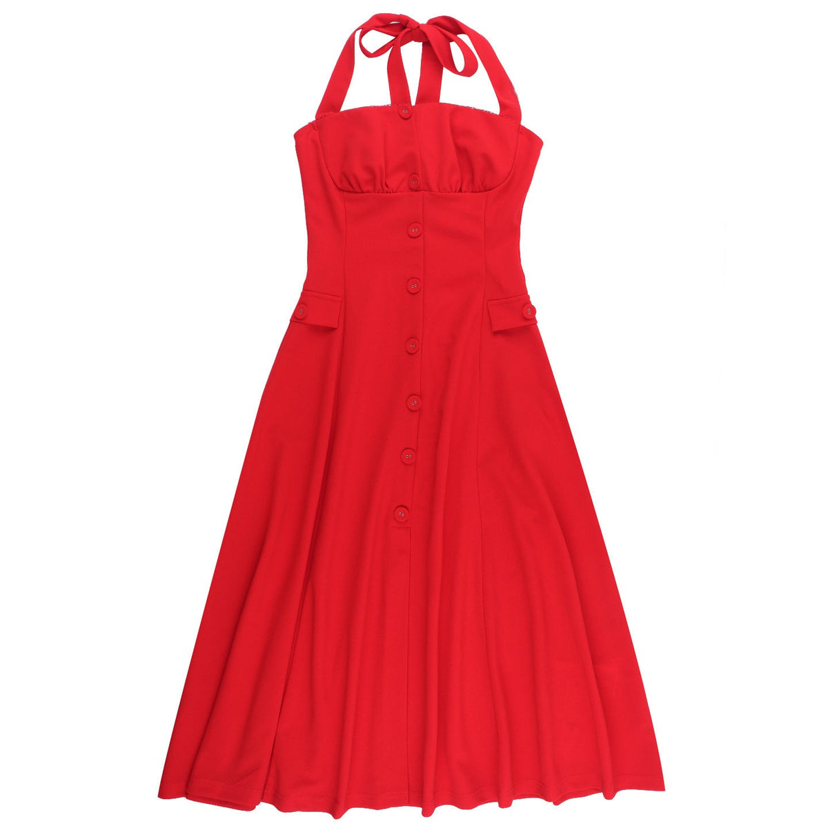 Halter Sweetheart Button-Front Flared Midi Dress 9