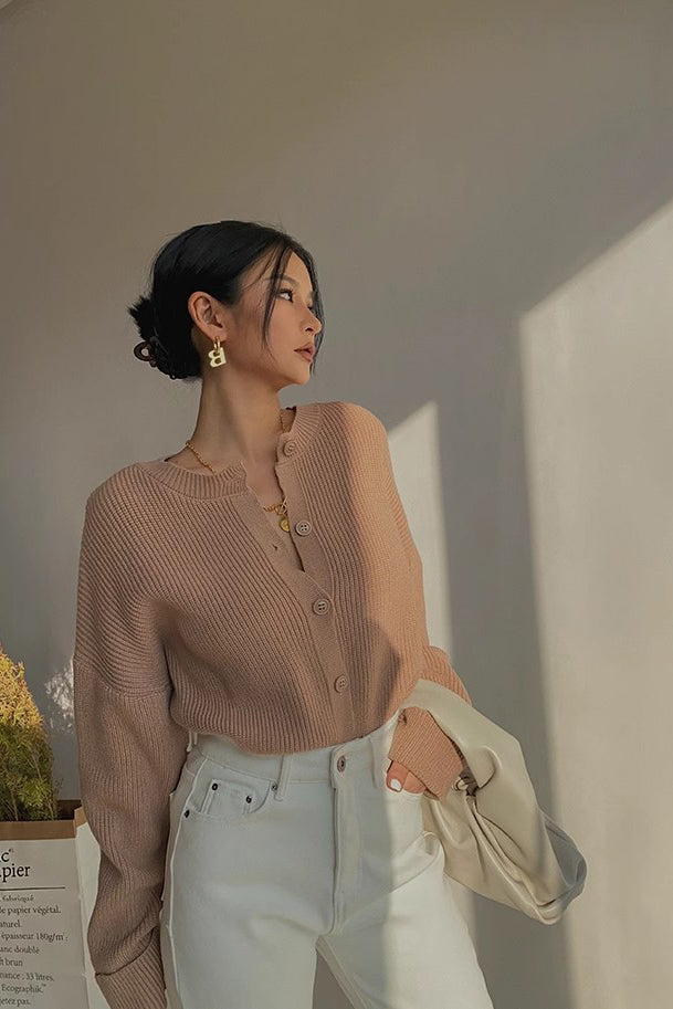 Rib-Knit Drop Sleeve Cardigan for Effortless Style and Comfort