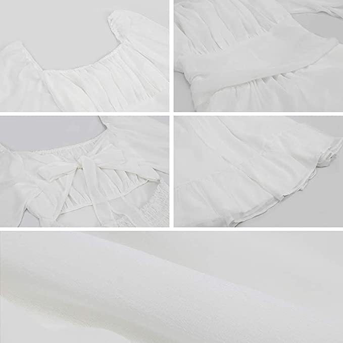 Satin Square Neck Puff Sleeve Ruffle Mini Dress