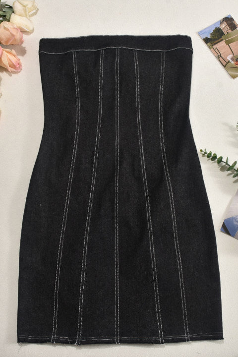 Distressed Denim Strapless Bodycon Mini Dress 3