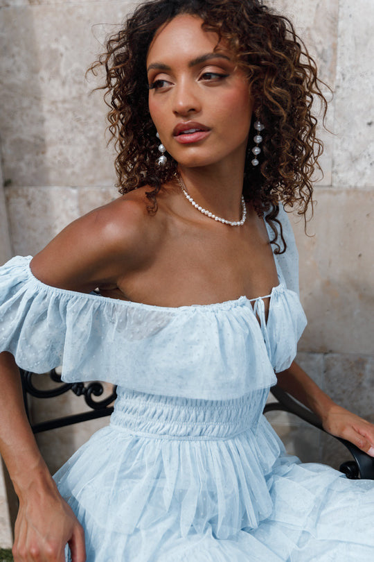 Tulle Midi Dress - Light Blue - Fashionpara