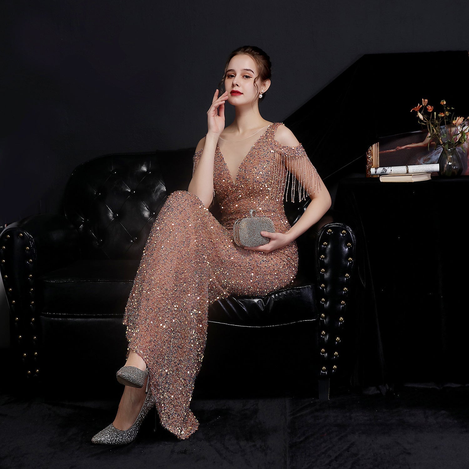 Emery sequined fringed fishtail dress - Fashionpara