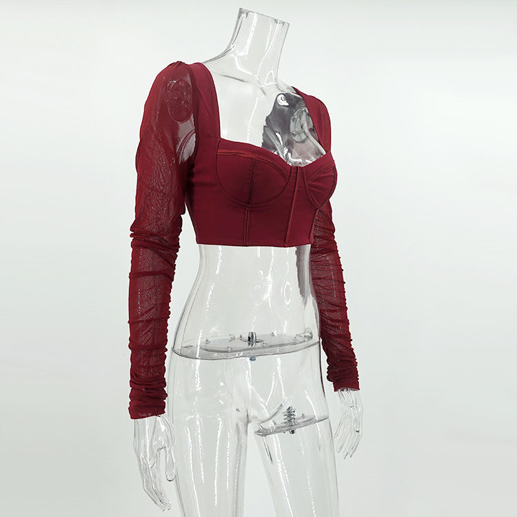 Fern Puff Long Sleeve Ruched Corset Top