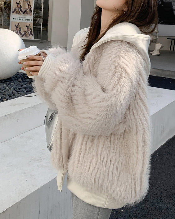 Luxurious Hooded Faux Fox Fur Jacket for Elegant Warmth
