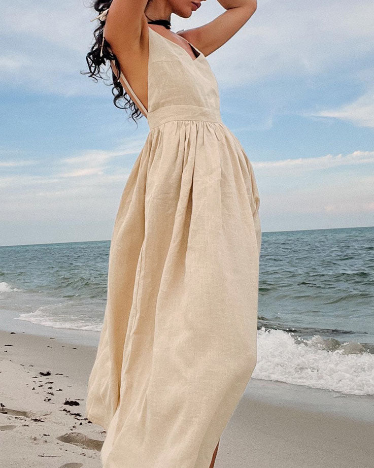 Pure cotton V-neck Strapless Backless Dress
