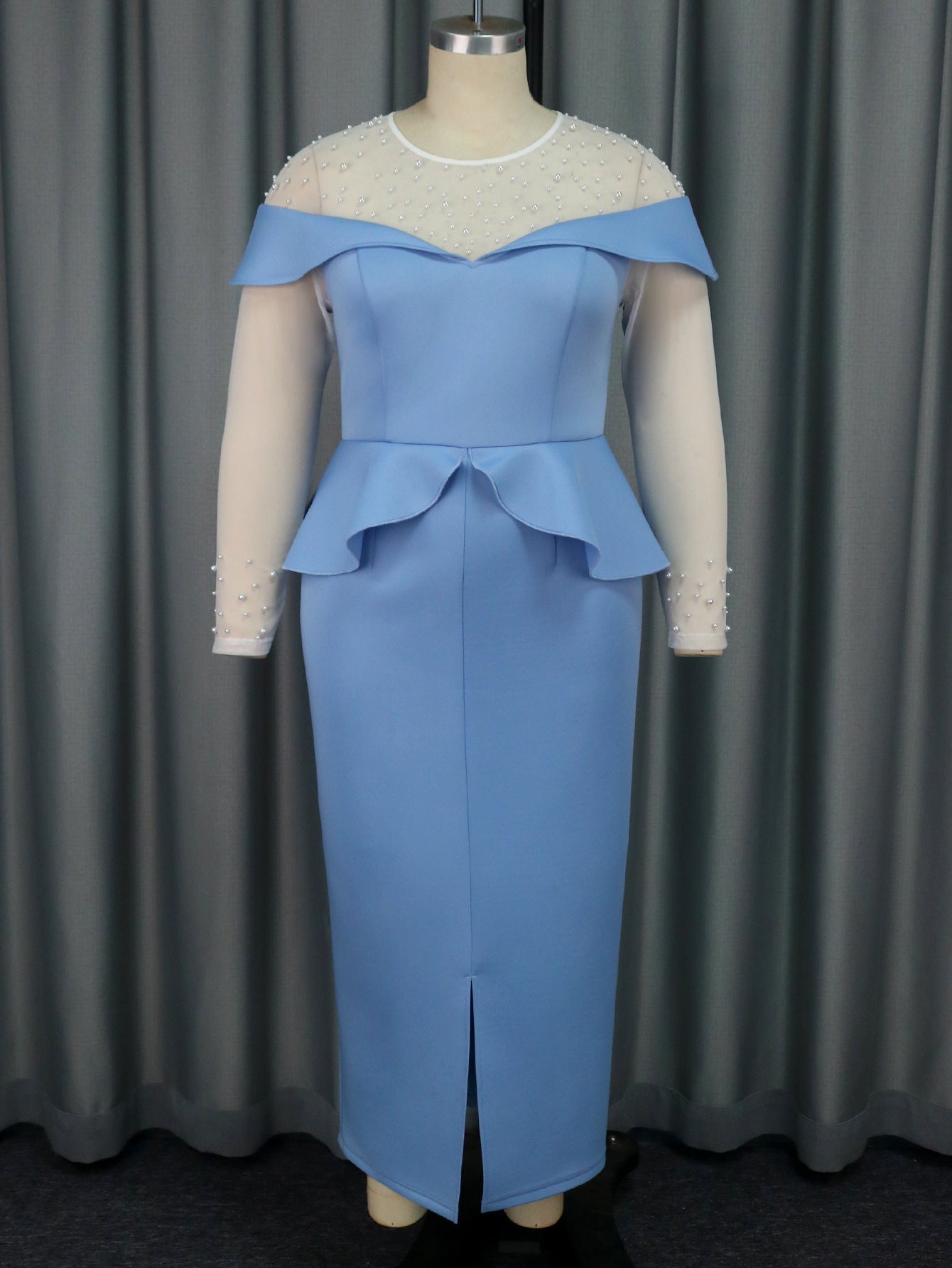 Ruffled Dress Party Cocktail Beaded See through Sleeve Dress - Fashionpara