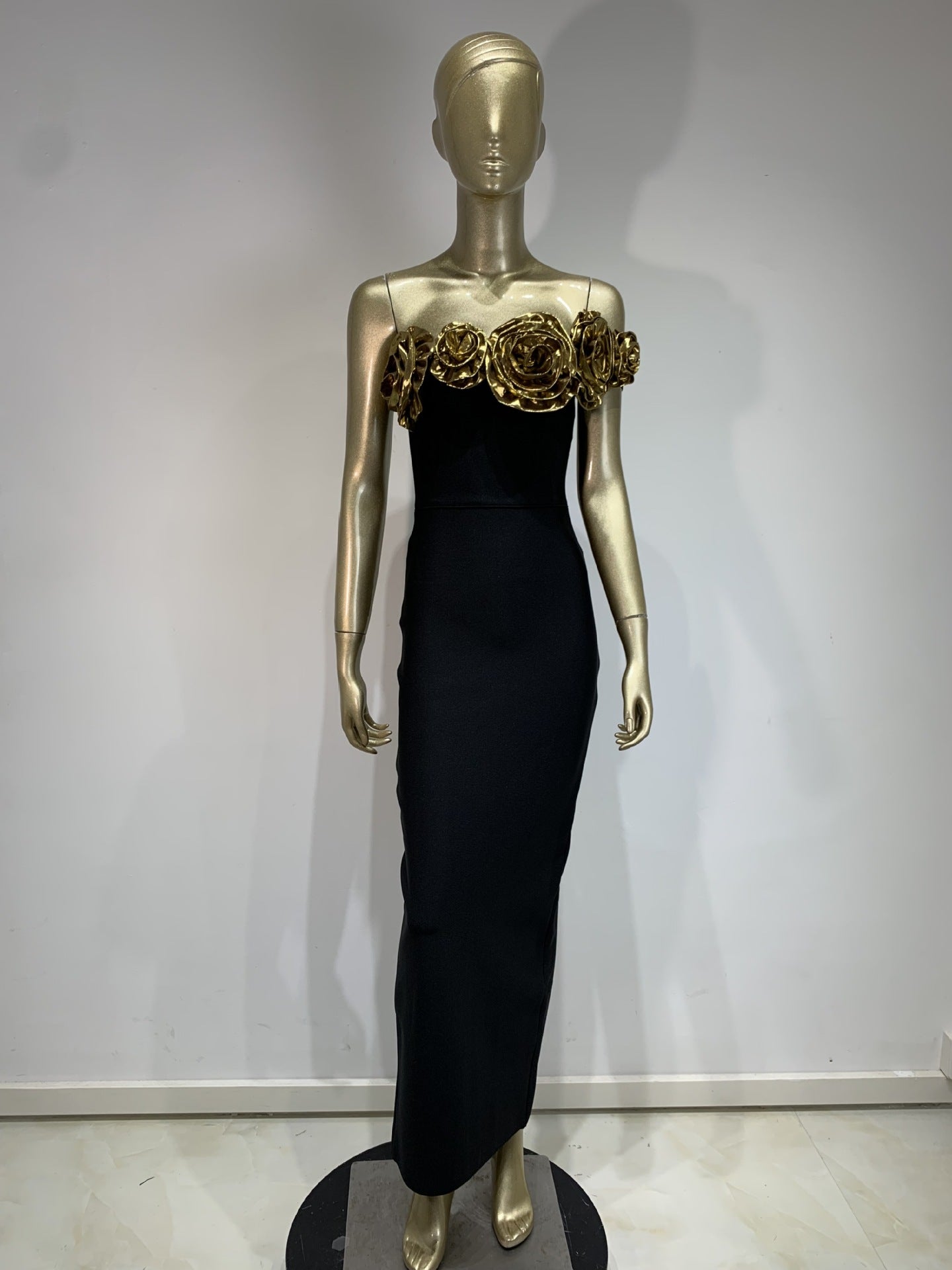 Gold Ruffled Off-the-Shoulder Party Dress