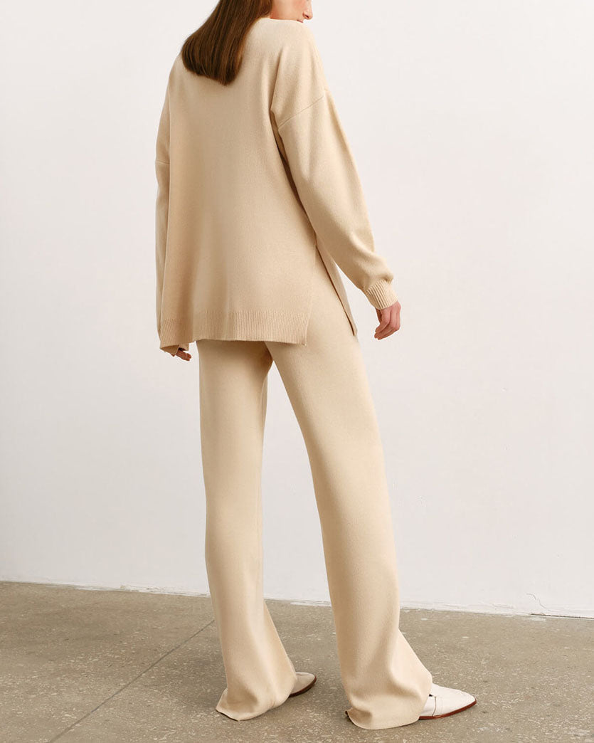 Chic Solid Color Knitted Turtleneck Sweater Set for Fall