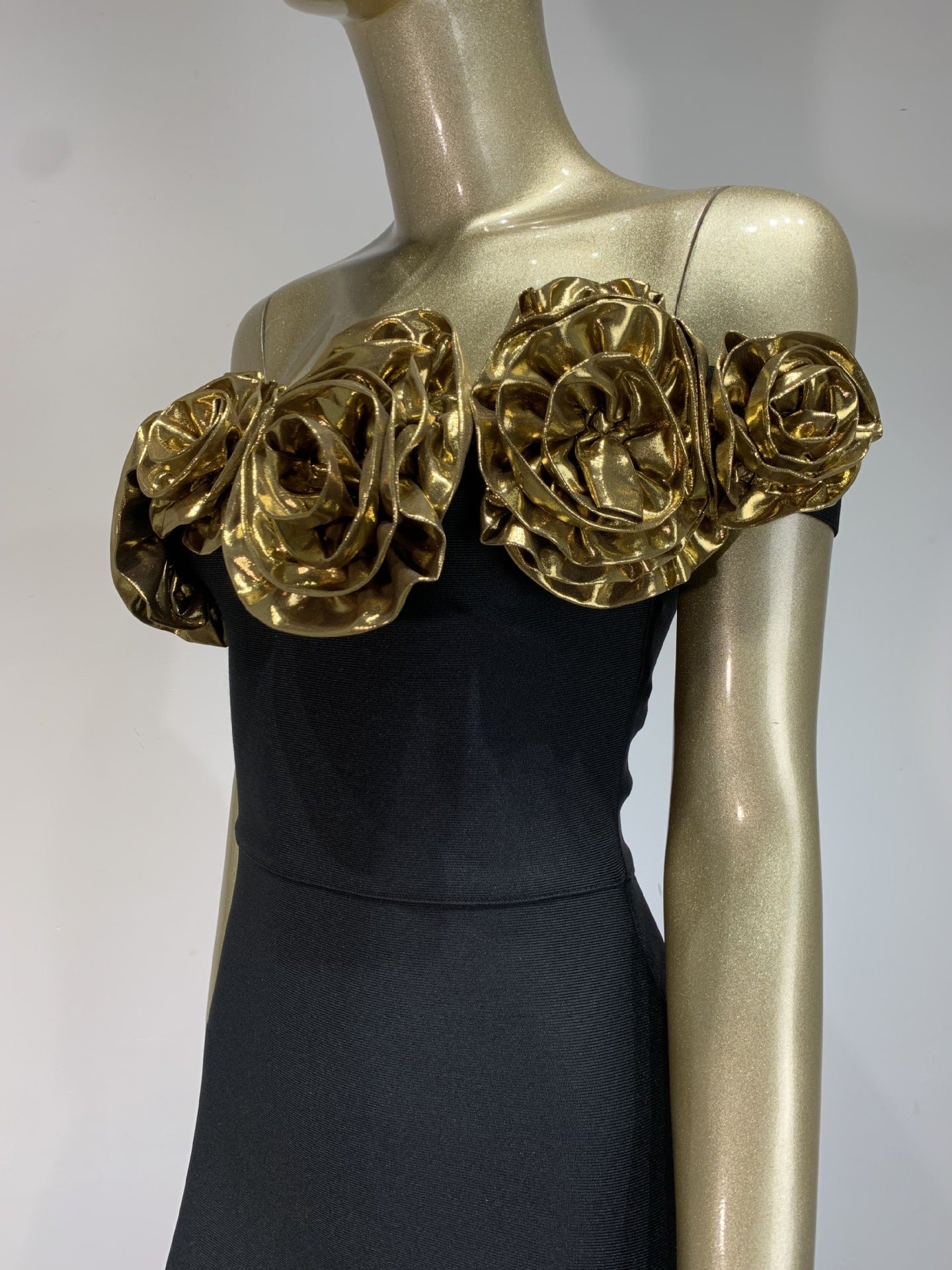 Gold Ruffled Off-the-Shoulder Party Dress