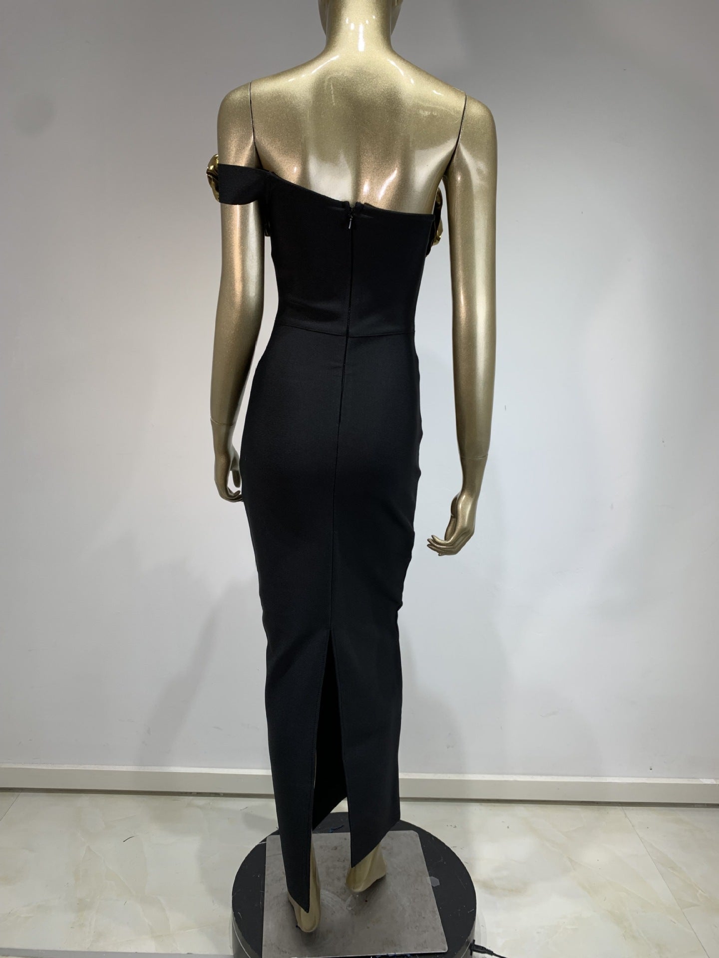 Gold Ruffled Off-the-Shoulder Party Dress