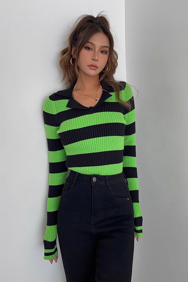 Orro Shop Striped Rib-knit Long Sleeve Sweater for Comfort
