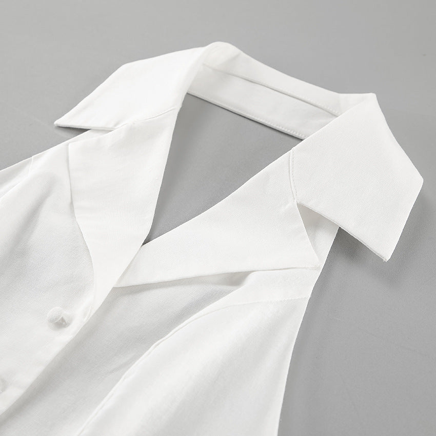 Linen Notch-Lapel Halter Button-Front Mini Dress 7