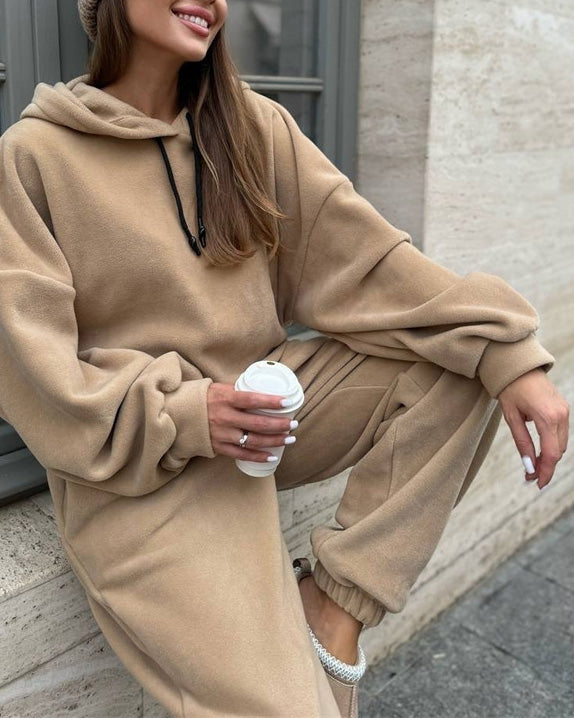 Cozy Campus Crew Polar Fleece Hoodie and Sweatpants Set