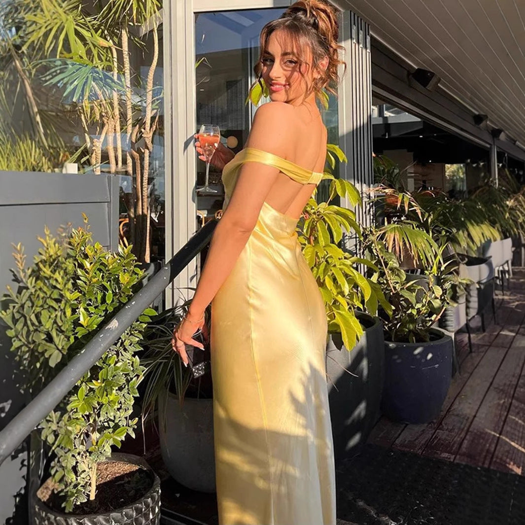 Satin Off Shoulder Sweetheart Maxi Dress 3